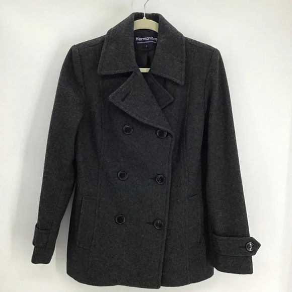 Herman Kay Jackets & Blazers - Herman Kay Women’s Wool Blend Pea Coat Double Breasted Grey Size Small